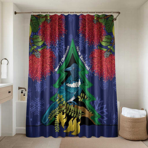 New Zealand Christmas In July Bathroom Set Kowhai Tui Bird With Pohutukawa - Blue - Aussie Hoodie
