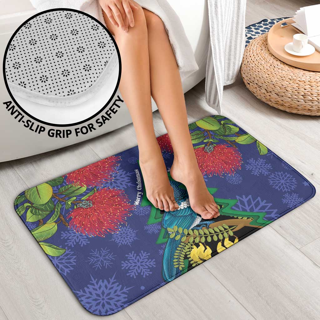 New Zealand Christmas In July Bathroom Set Kowhai Tui Bird With Pohutukawa - Blue - Aussie Hoodie