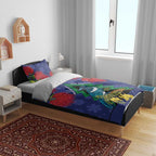 New Zealand Christmas In July Bedding Set Kowhai Tui Bird With Pohutukawa - Blue