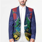 New Zealand Christmas In July Blazer Kowhai Tui Bird With Pohutukawa - Blue - Aussie Hoodie