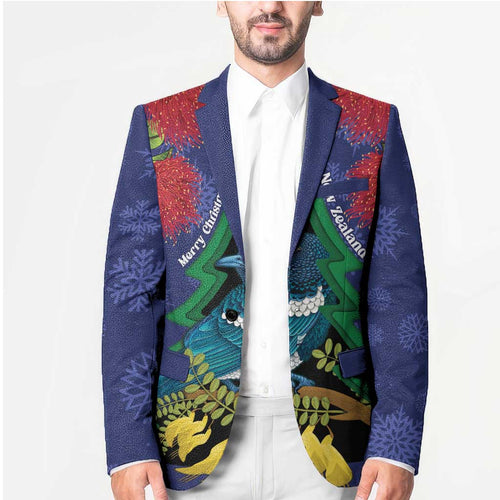 New Zealand Christmas In July Blazer Kowhai Tui Bird With Pohutukawa - Blue - Aussie Hoodie