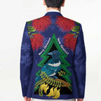 New Zealand Christmas In July Blazer Kowhai Tui Bird With Pohutukawa - Blue - Aussie Hoodie