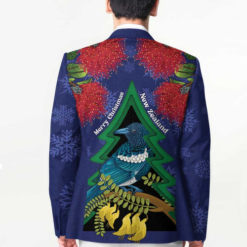 New Zealand Christmas In July Blazer Kowhai Tui Bird With Pohutukawa - Blue - Aussie Hoodie