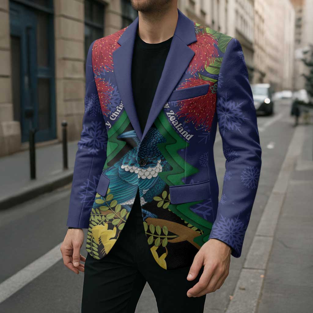 New Zealand Christmas In July Blazer Kowhai Tui Bird With Pohutukawa - Blue - Aussie Hoodie