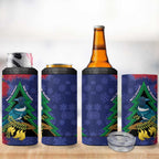 New Zealand Christmas In July 4 in 1 Can Cooler Tumbler Kowhai Tui Bird With Pohutukawa - Blue