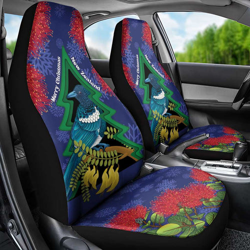 New Zealand Christmas In July Car Seat Cover Kowhai Tui Bird With Pohutukawa - Blue