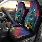 New Zealand Christmas In July Car Seat Cover Kowhai Tui Bird With Pohutukawa - Blue