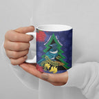 New Zealand Christmas In July Ceramic Mug Kowhai Tui Bird With Pohutukawa - Blue - Aussie Hoodie