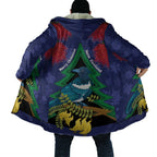 New Zealand Christmas In July Cloak Kowhai Tui Bird With Pohutukawa - Blue - Aussie Hoodie