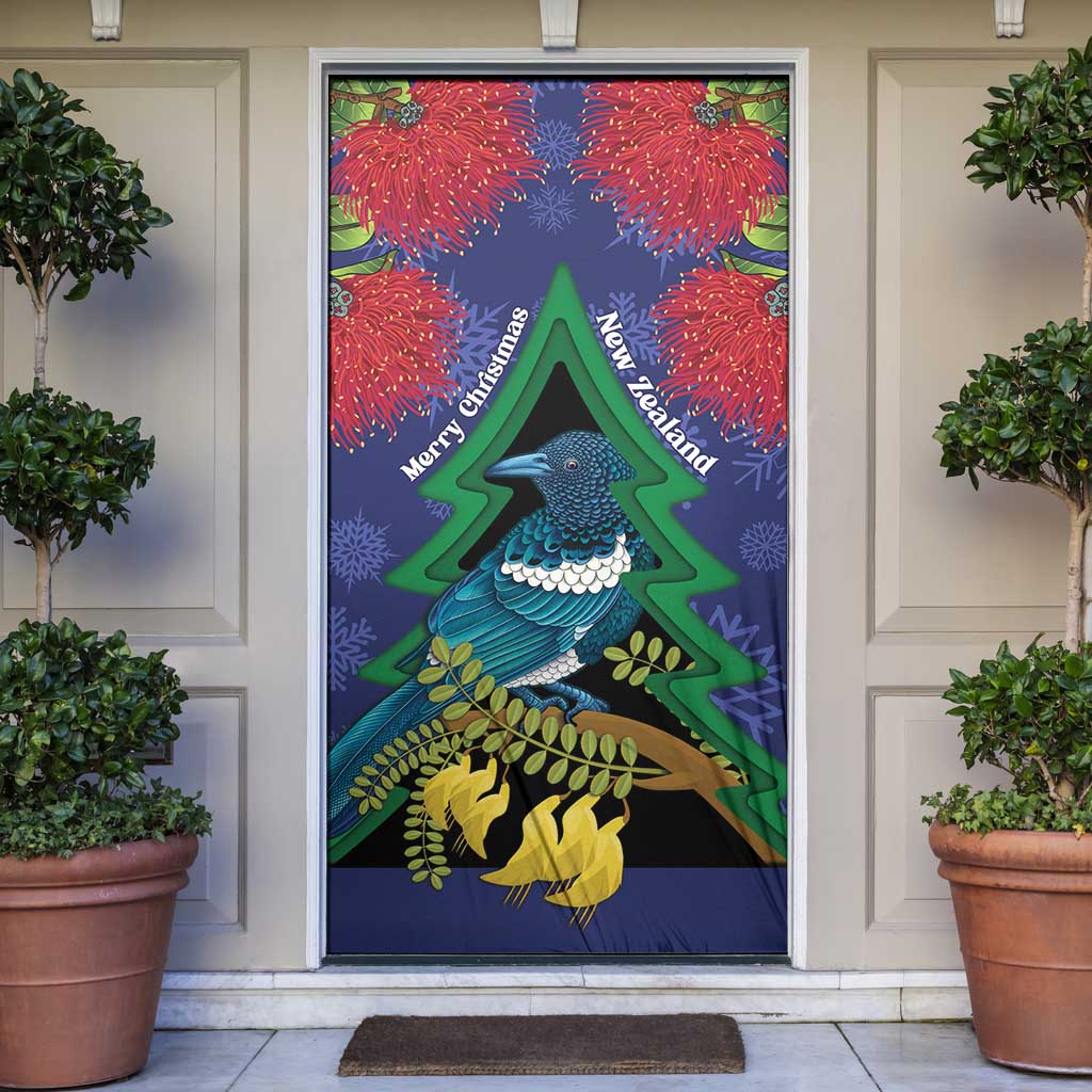 New Zealand Christmas In July Door Cover Kowhai Tui Bird With Pohutukawa - Blue - Aussie Hoodie