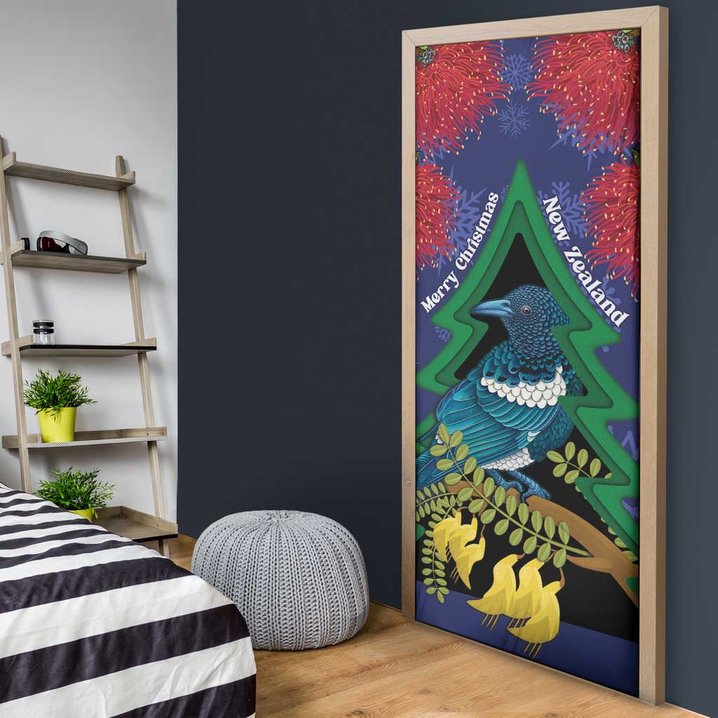 New Zealand Christmas In July Door Cover Kowhai Tui Bird With Pohutukawa - Blue - Aussie Hoodie