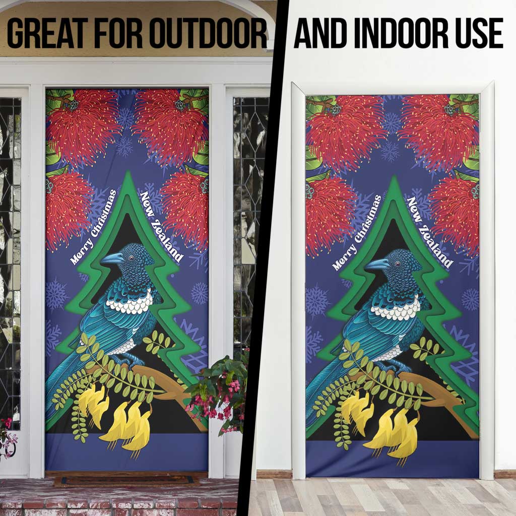 New Zealand Christmas In July Door Cover Kowhai Tui Bird With Pohutukawa - Blue - Aussie Hoodie