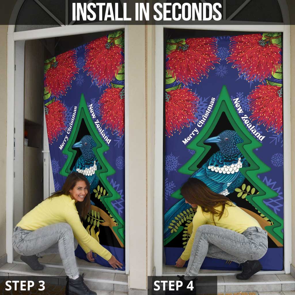 New Zealand Christmas In July Door Cover Kowhai Tui Bird With Pohutukawa - Blue - Aussie Hoodie
