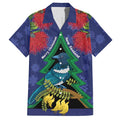 New Zealand Christmas In July Family Matching Long Sleeve Bodycon Dress and Hawaiian Shirt Kowhai Tui Bird With Pohutukawa - Blue