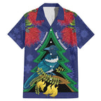 New Zealand Christmas In July Family Matching Mermaid Dress and Hawaiian Shirt Kowhai Tui Bird With Pohutukawa - Blue