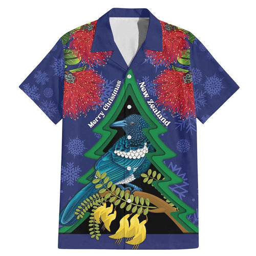 New Zealand Christmas In July Family Matching Mermaid Dress and Hawaiian Shirt Kowhai Tui Bird With Pohutukawa - Blue