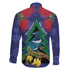 New Zealand Christmas In July Family Matching Off The Shoulder Long Sleeve Dress and Hawaiian Shirt Kowhai Tui Bird With Pohutukawa - Blue