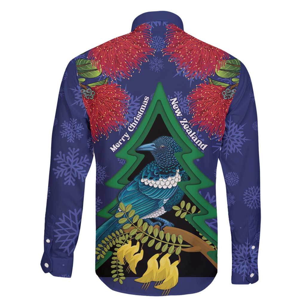 New Zealand Christmas In July Family Matching Off Shoulder Maxi Dress and Hawaiian Shirt Kowhai Tui Bird With Pohutukawa - Blue