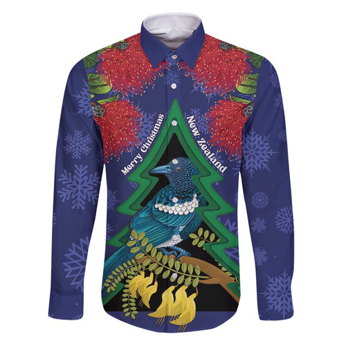 New Zealand Christmas In July Family Matching Puletasi and Hawaiian Shirt Kowhai Tui Bird With Pohutukawa - Blue