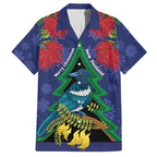 New Zealand Christmas In July Family Matching Short Sleeve Bodycon Dress and Hawaiian Shirt Kowhai Tui Bird With Pohutukawa - Blue