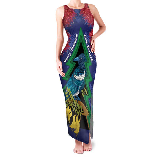 New Zealand Christmas In July Family Matching Tank Maxi Dress and Hawaiian Shirt Kowhai Tui Bird With Pohutukawa - Blue