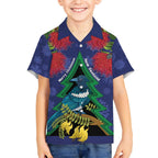New Zealand Christmas In July Hawaiian Shirt Kowhai Tui Bird With Pohutukawa - Blue