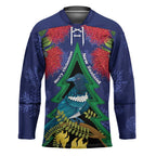 New Zealand Christmas In July Hockey Jersey Kowhai Tui Bird With Pohutukawa - Blue - Aussie Hoodie