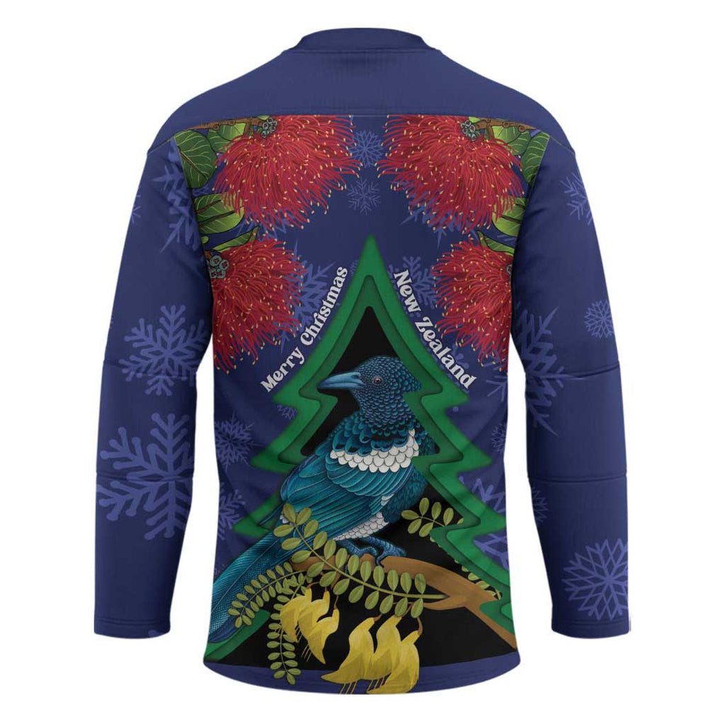 New Zealand Christmas In July Hockey Jersey Kowhai Tui Bird With Pohutukawa - Blue - Aussie Hoodie
