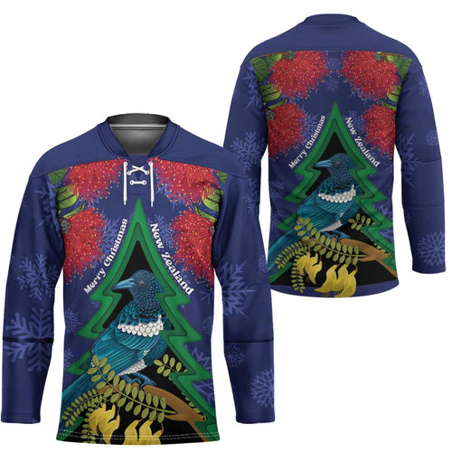 New Zealand Christmas In July Hockey Jersey Kowhai Tui Bird With Pohutukawa - Blue - Aussie Hoodie