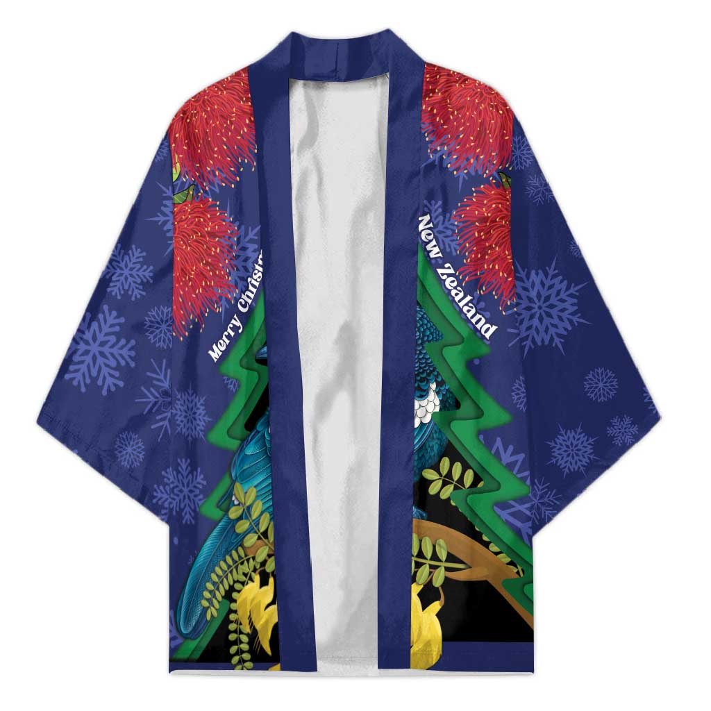 New Zealand Christmas In July Kimono Kowhai Tui Bird With Pohutukawa - Blue - Aussie Hoodie