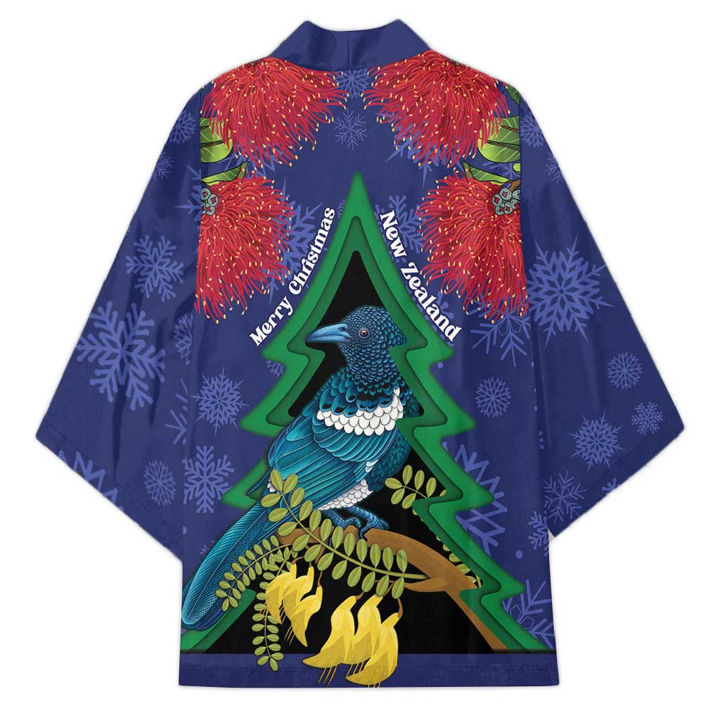 New Zealand Christmas In July Kimono Kowhai Tui Bird With Pohutukawa - Blue - Aussie Hoodie