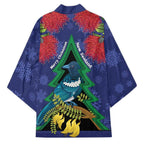 New Zealand Christmas In July Kimono Kowhai Tui Bird With Pohutukawa - Blue - Aussie Hoodie