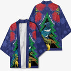 New Zealand Christmas In July Kimono Kowhai Tui Bird With Pohutukawa - Blue - Aussie Hoodie
