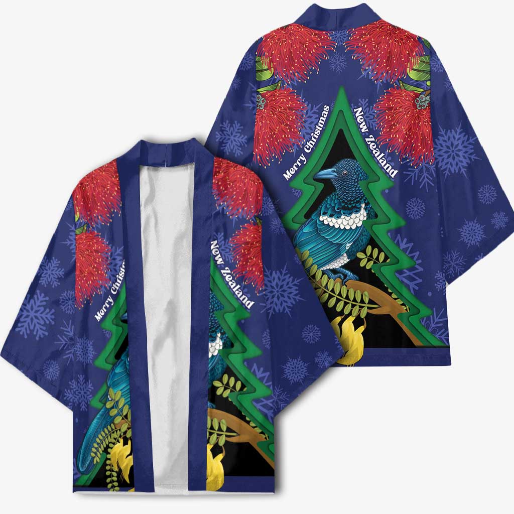 New Zealand Christmas In July Kimono Kowhai Tui Bird With Pohutukawa - Blue - Aussie Hoodie