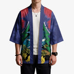 New Zealand Christmas In July Kimono Kowhai Tui Bird With Pohutukawa - Blue - Aussie Hoodie