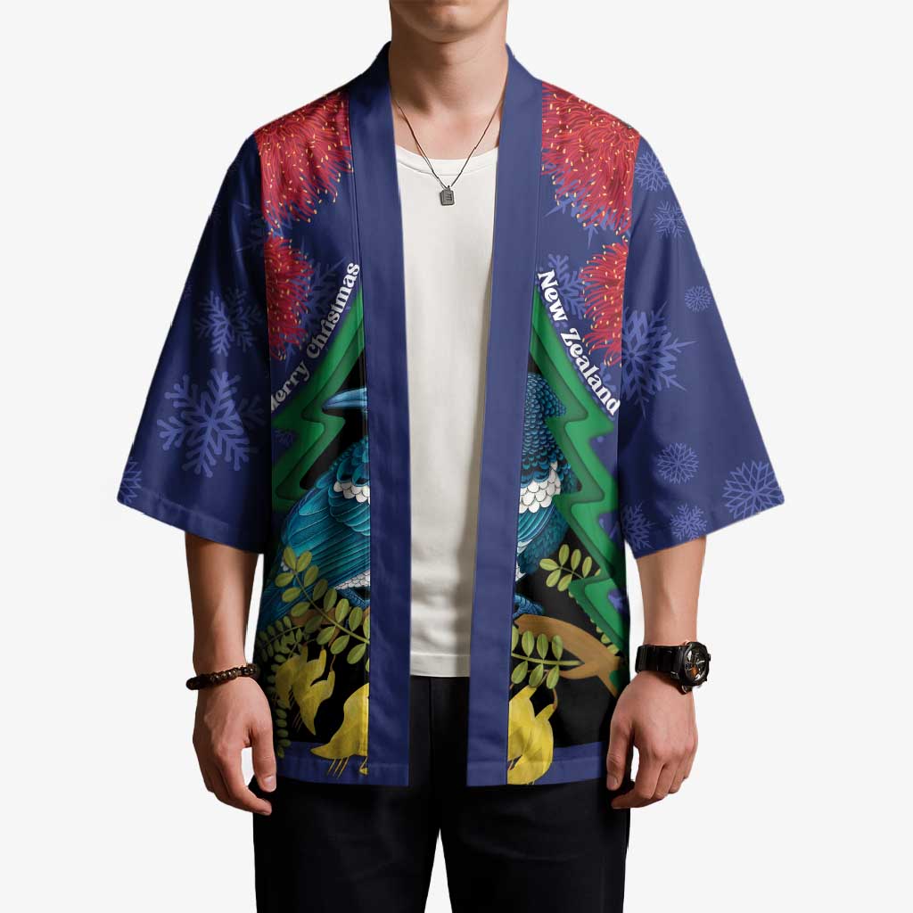 New Zealand Christmas In July Kimono Kowhai Tui Bird With Pohutukawa - Blue - Aussie Hoodie