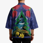 New Zealand Christmas In July Kimono Kowhai Tui Bird With Pohutukawa - Blue - Aussie Hoodie