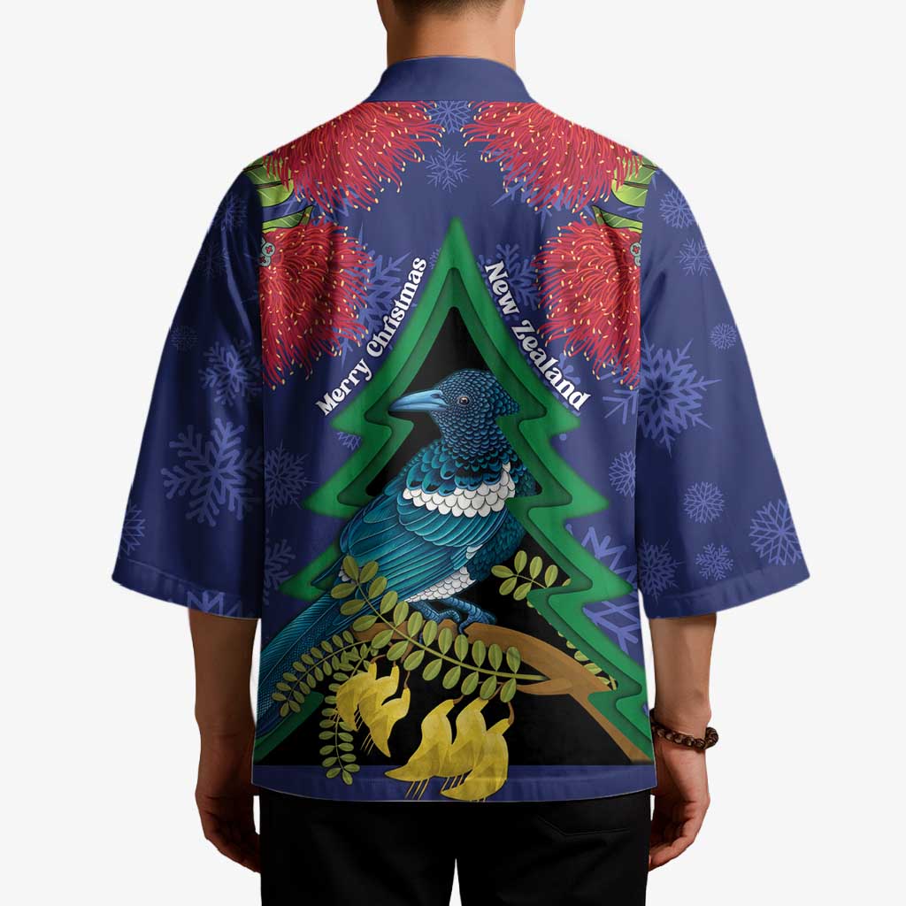 New Zealand Christmas In July Kimono Kowhai Tui Bird With Pohutukawa - Blue - Aussie Hoodie