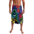 New Zealand Christmas In July Lavalava Kowhai Tui Bird With Pohutukawa - Blue