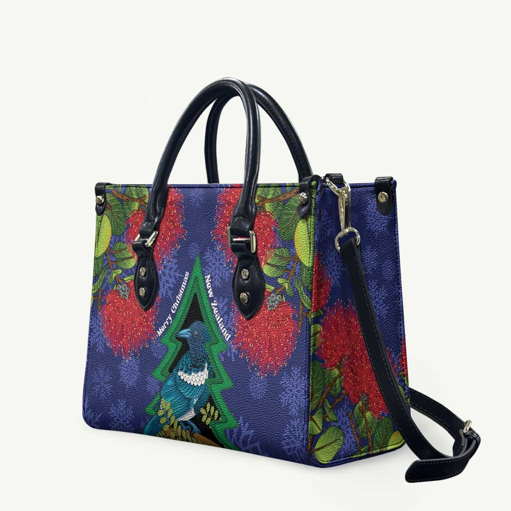 New Zealand Christmas In July Leather Bag Kowhai Tui Bird With Pohutukawa - Blue - Aussie Hoodie