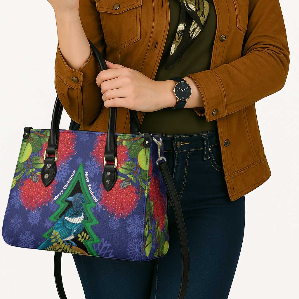 New Zealand Christmas In July Leather Bag Kowhai Tui Bird With Pohutukawa - Blue - Aussie Hoodie