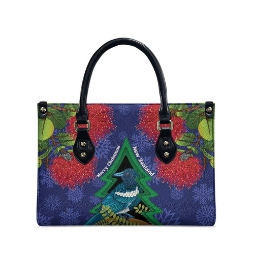 New Zealand Christmas In July Leather Bag Kowhai Tui Bird With Pohutukawa - Blue - Aussie Hoodie