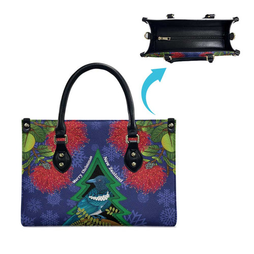 New Zealand Christmas In July Leather Bag Kowhai Tui Bird With Pohutukawa - Blue - Aussie Hoodie
