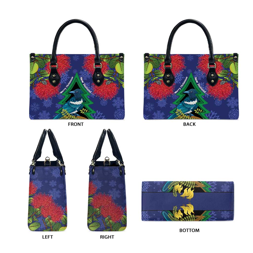 New Zealand Christmas In July Leather Bag Kowhai Tui Bird With Pohutukawa - Blue - Aussie Hoodie