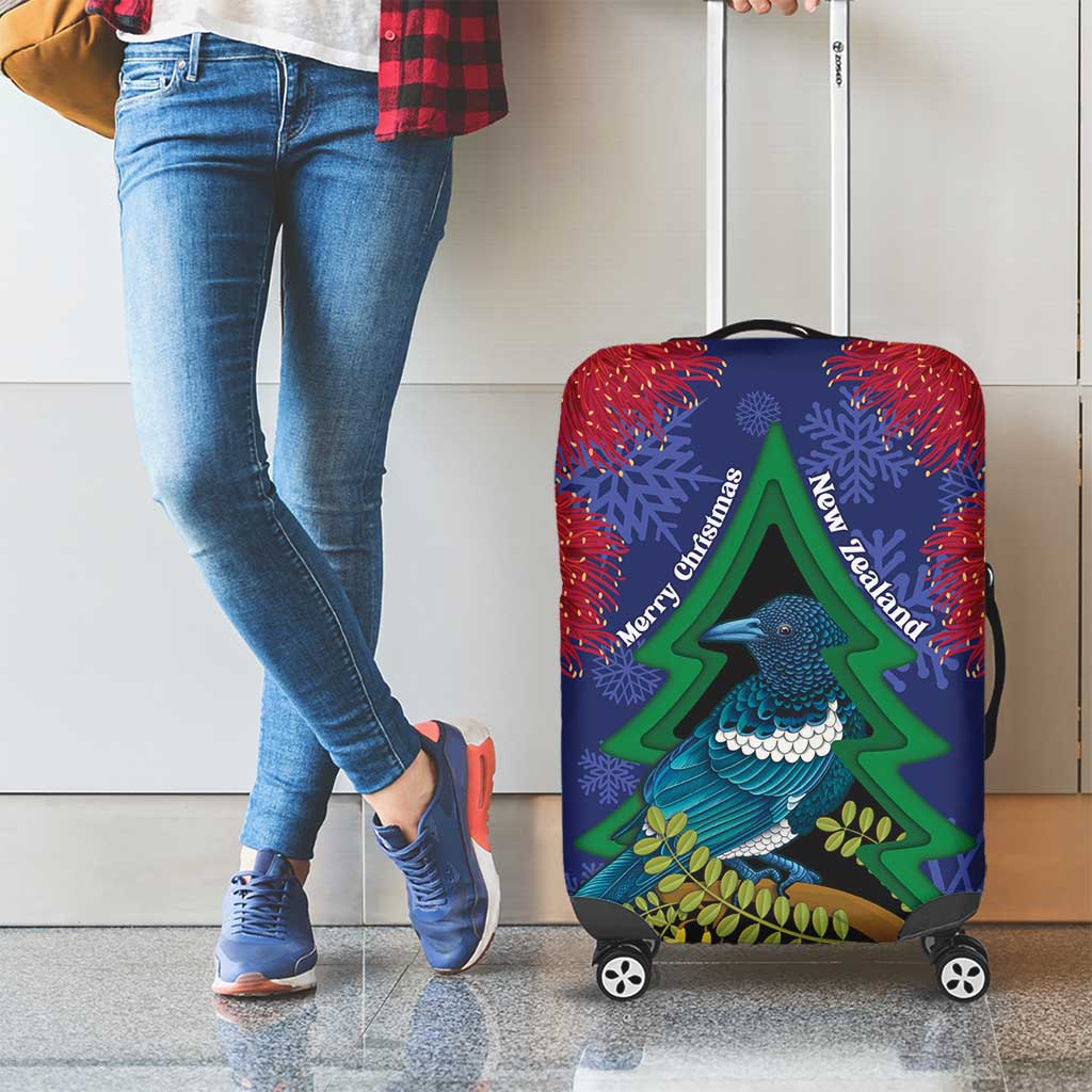 New Zealand Christmas In July Luggage Cover Kowhai Tui Bird With Pohutukawa - Blue