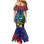 New Zealand Christmas In July Mermaid Dress Kowhai Tui Bird With Pohutukawa - Blue