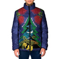 New Zealand Christmas In July Padded Jacket Kowhai Tui Bird With Pohutukawa - Blue - Aussie Hoodie