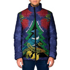 New Zealand Christmas In July Padded Jacket Kowhai Tui Bird With Pohutukawa - Blue - Aussie Hoodie