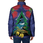 New Zealand Christmas In July Padded Jacket Kowhai Tui Bird With Pohutukawa - Blue - Aussie Hoodie