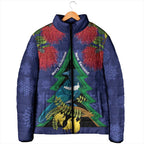 New Zealand Christmas In July Padded Jacket Kowhai Tui Bird With Pohutukawa - Blue - Aussie Hoodie